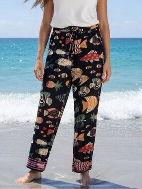 Farm Rio for Anthropologie Fish Print Drawstring Pants Size XS